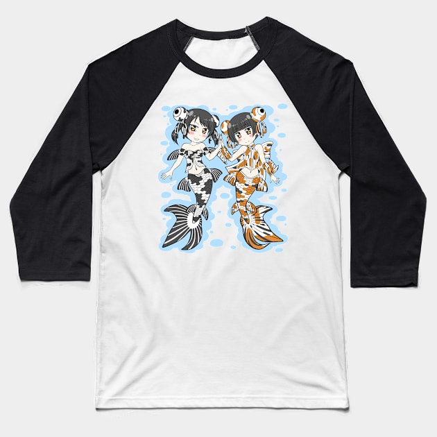 Goldfish Mermaid Sisters Baseball T-Shirt by TeriyakiPigeon